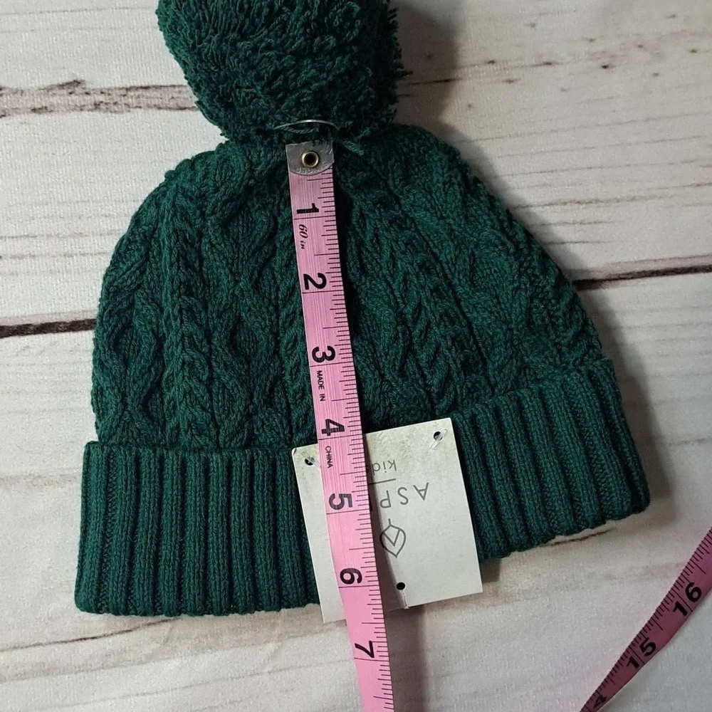 Aspen Kids Green Cable Knit Pom-Pom Beanie 5T